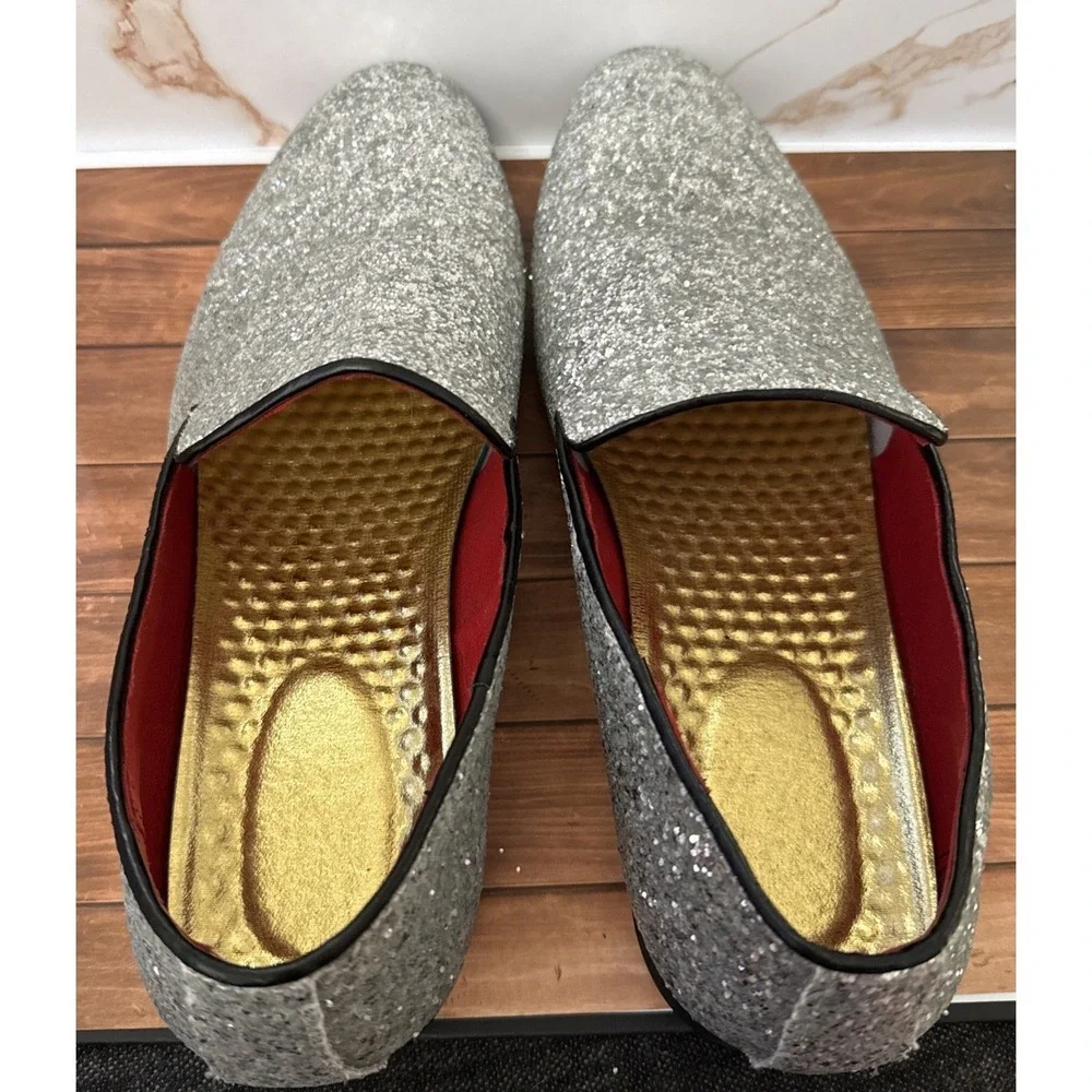 Sparkling Silver Loafers for Men Size 46 Prom Shoes US Size 12.5